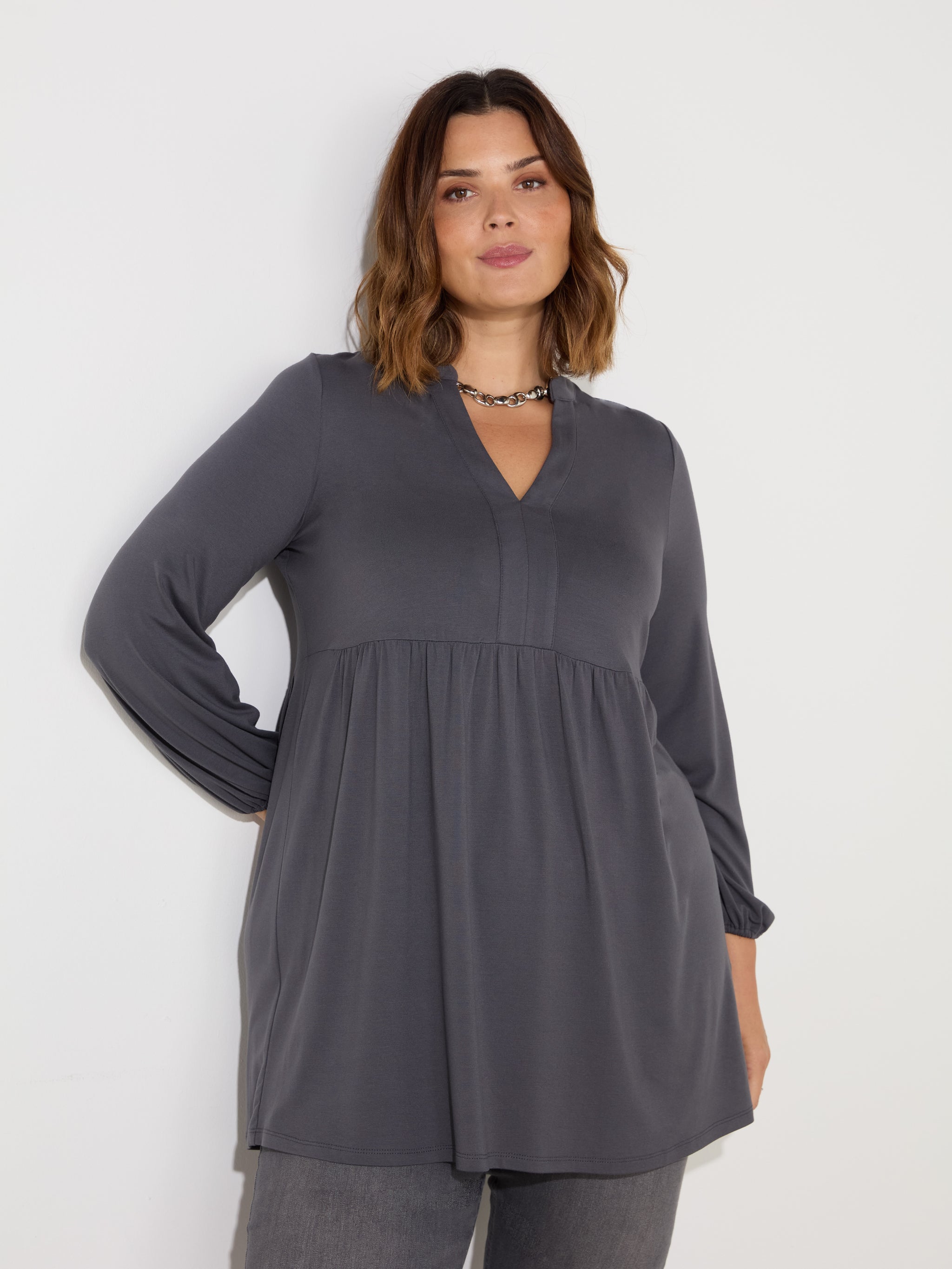 Grey Jersey Nehru Collar Tunic