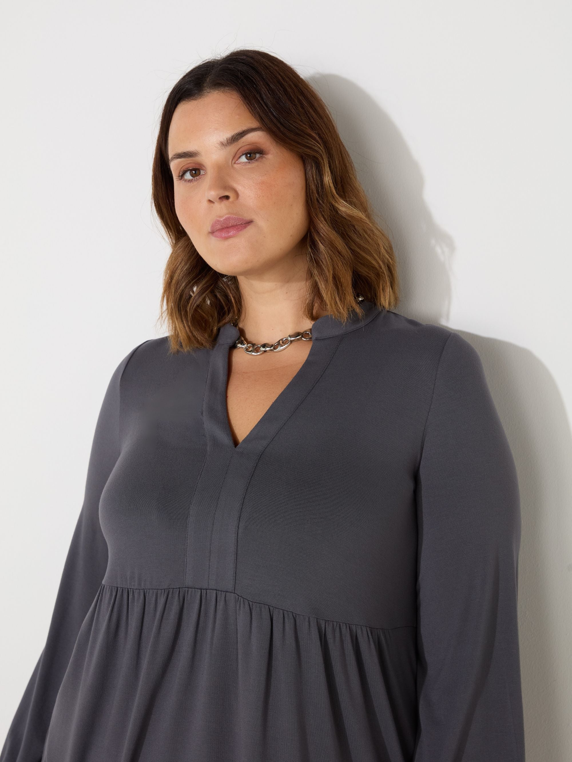 Grey Jersey Nehru Collar Tunic