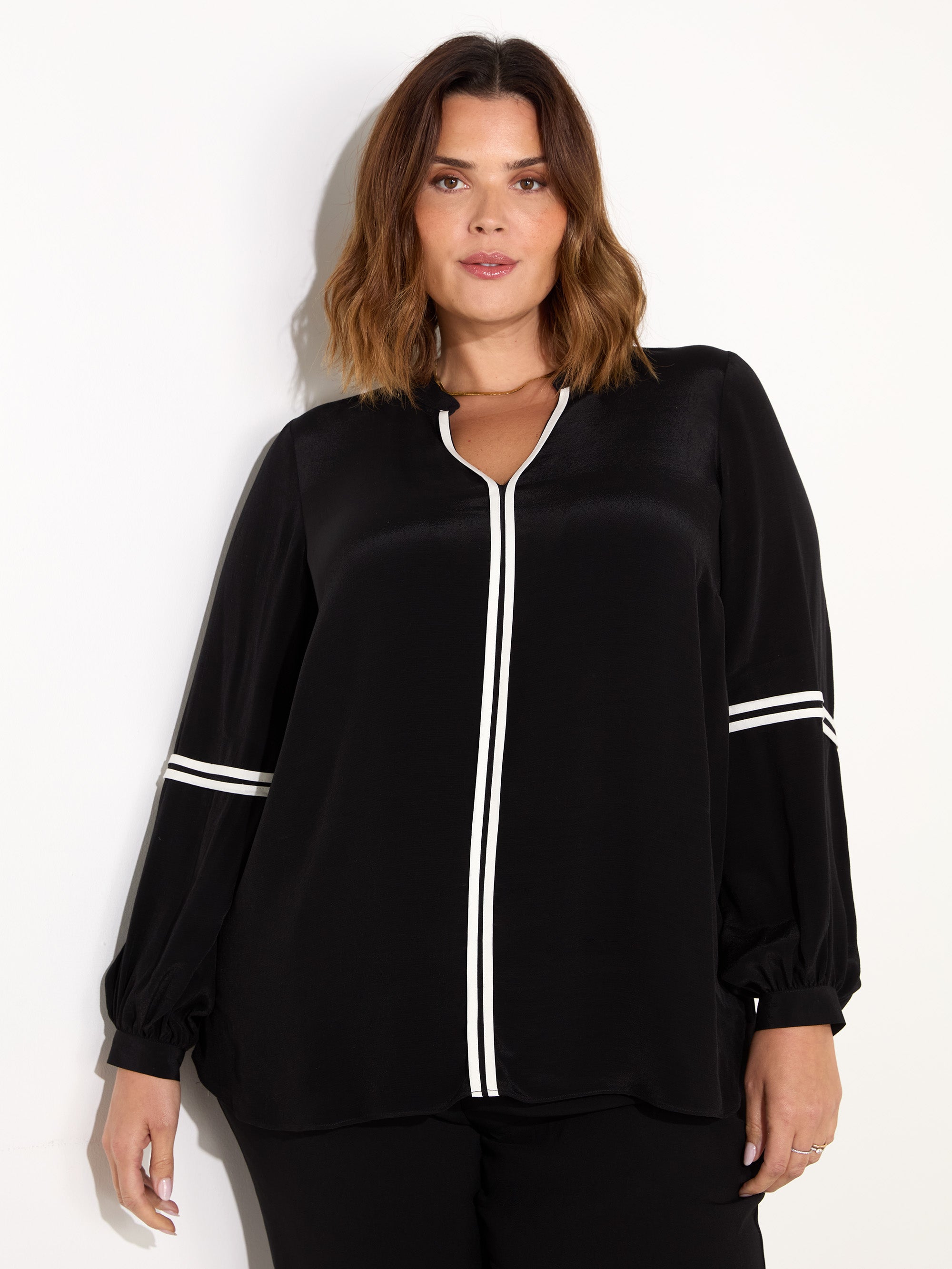 Black And White Contrast Seam Blouse