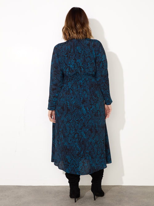 Blue Snake Print Tie Front Dress