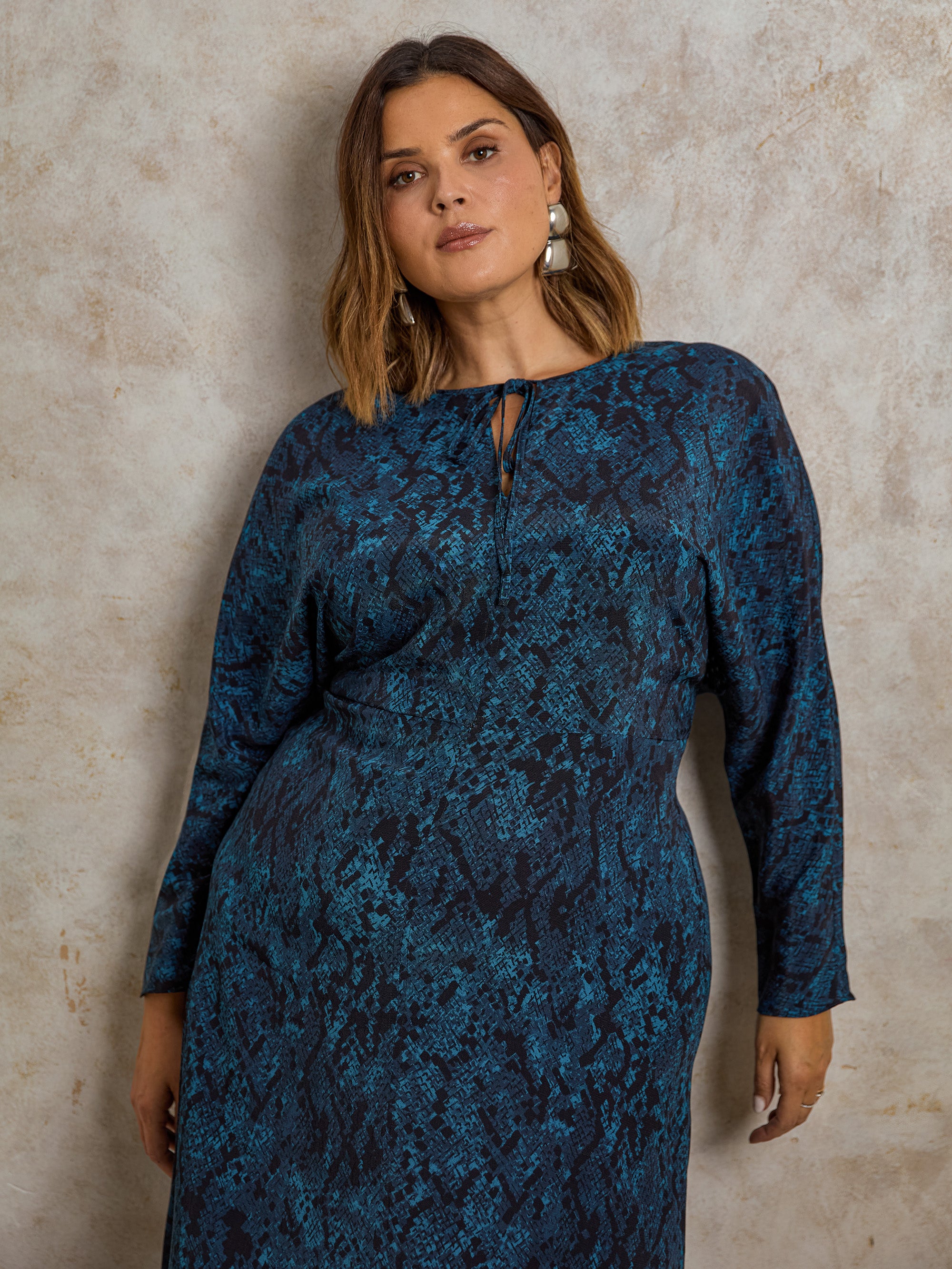 Blue Snake Print Tie Front Dress