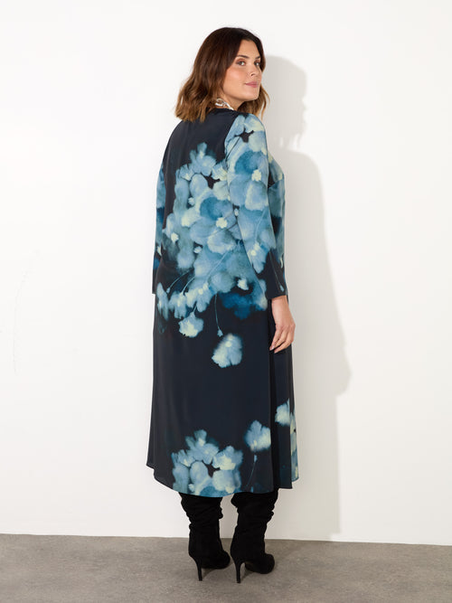 Blue Floral Print Long Sleeve Midaxi Dress