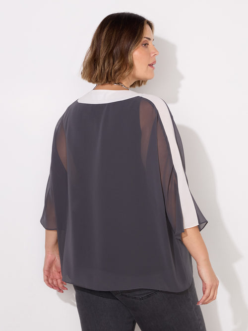 Grey V-Neck Colourblock Overlay Top