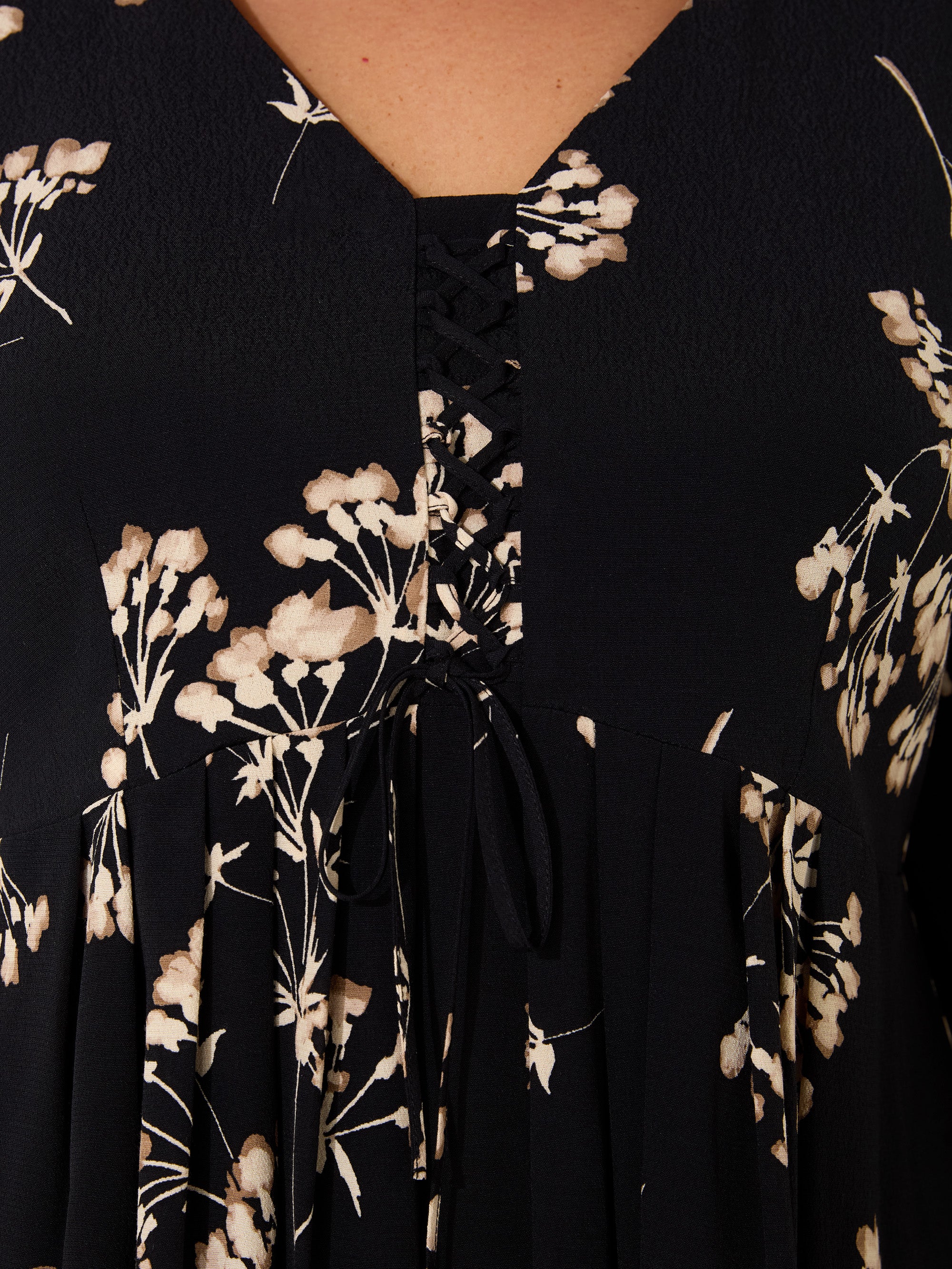 Petite Black Floral Tie Front Blouse