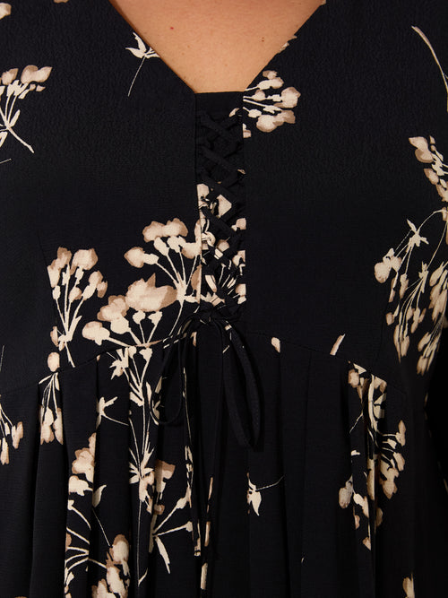 Black Floral Tie Front Blouse