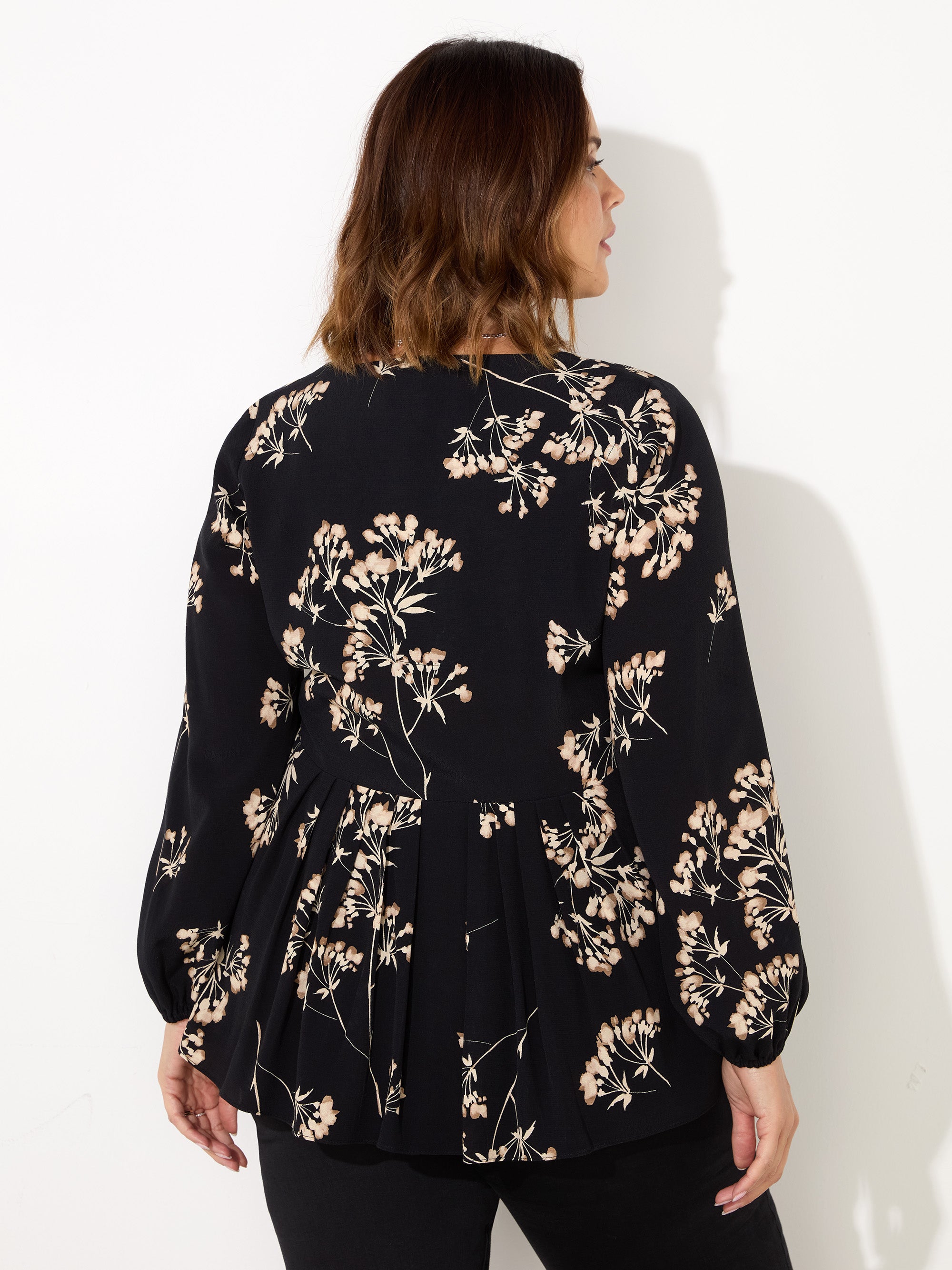 Petite Black Floral Tie Front Blouse