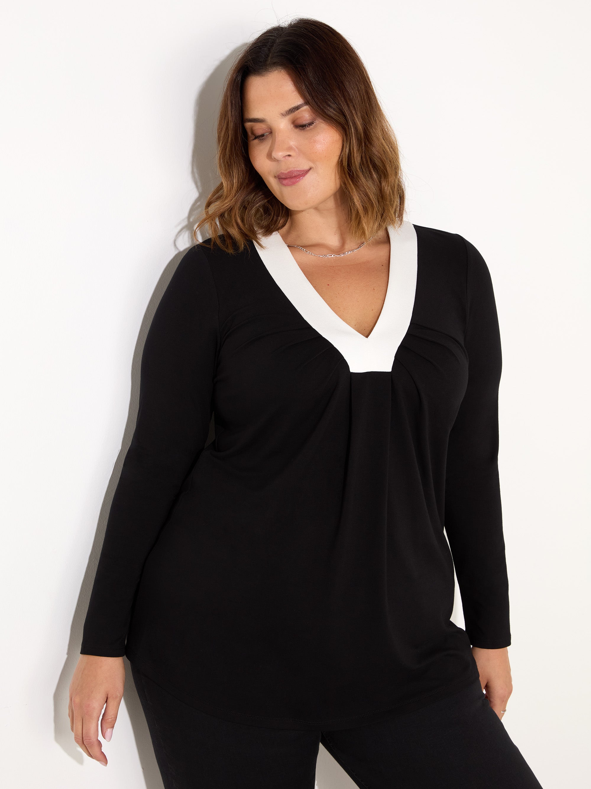 Black And White V-Neck Jersey Top