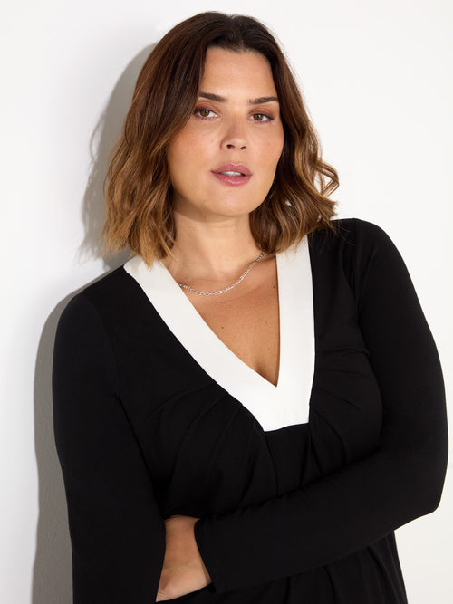 Black And White V-Neck Jersey Top