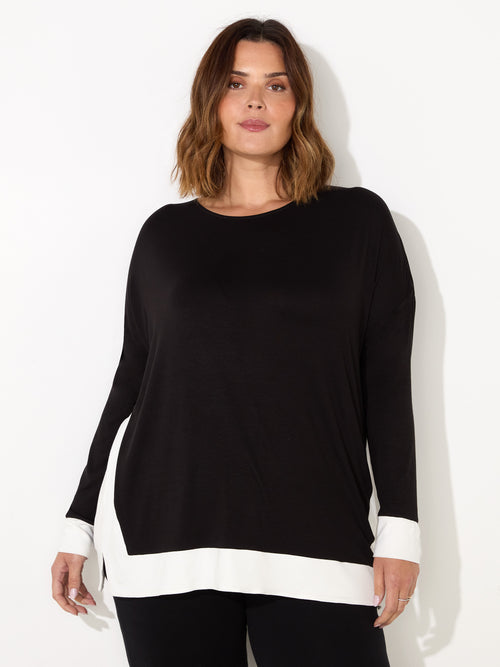 Black And White Jersey Contrast Top