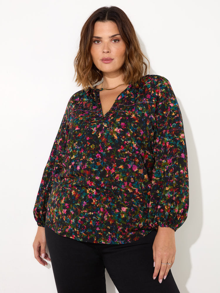 Multi Colour Ditsy Raglan Sleeve Blouse