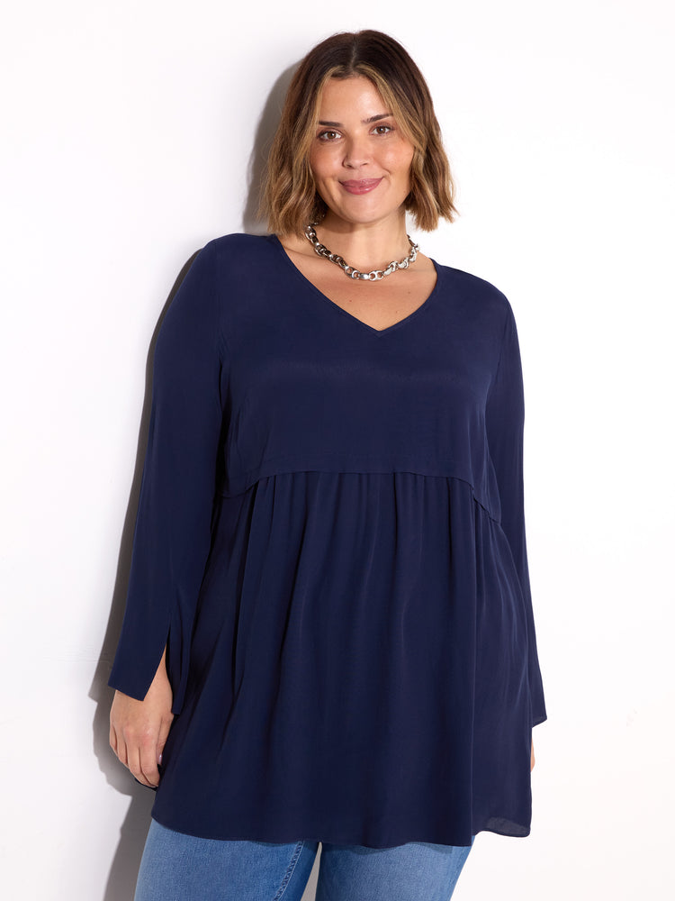 Navy V-Neck Smock Tunic