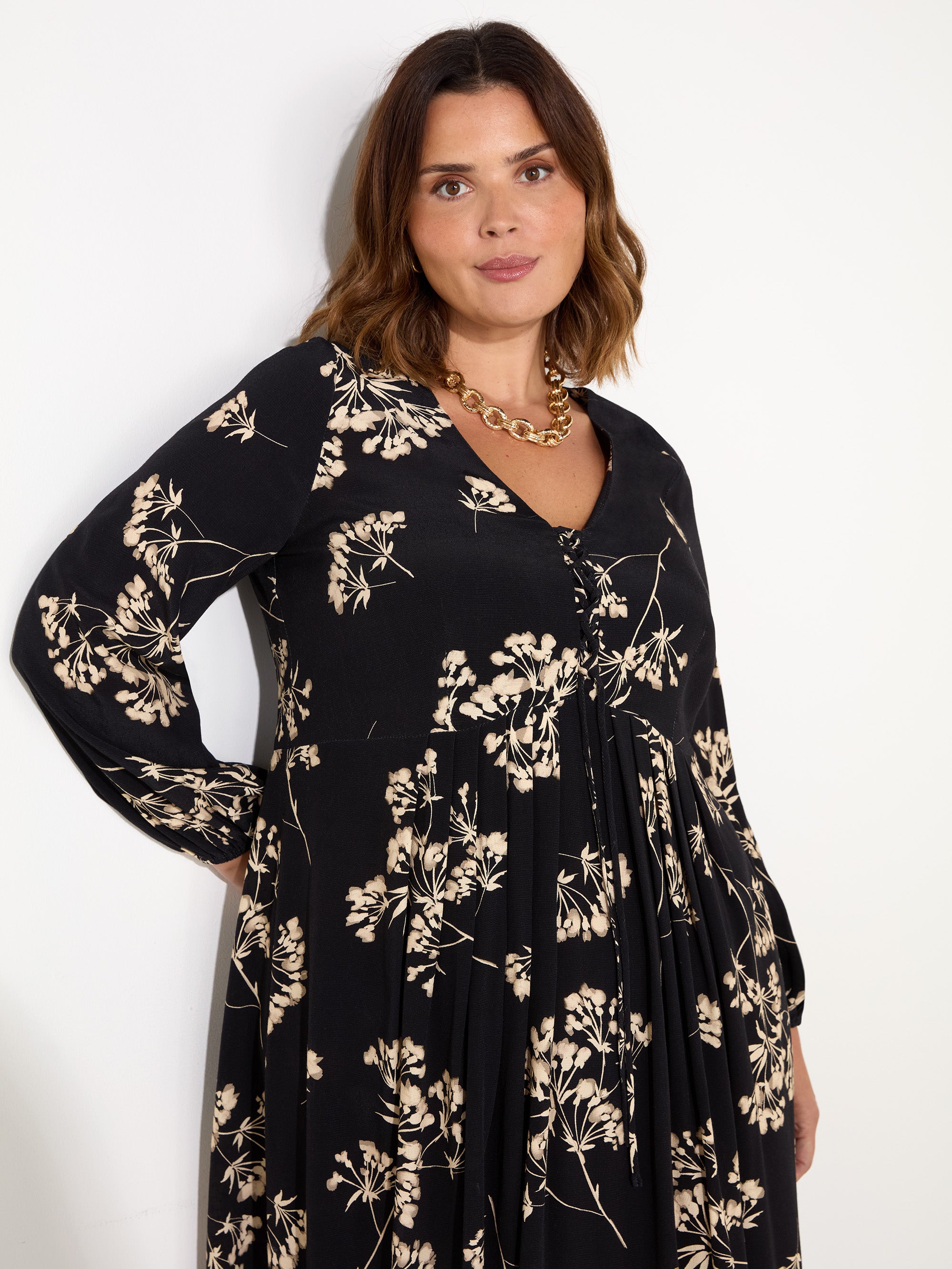 Petite Black Floral Tie Front Midi Dress