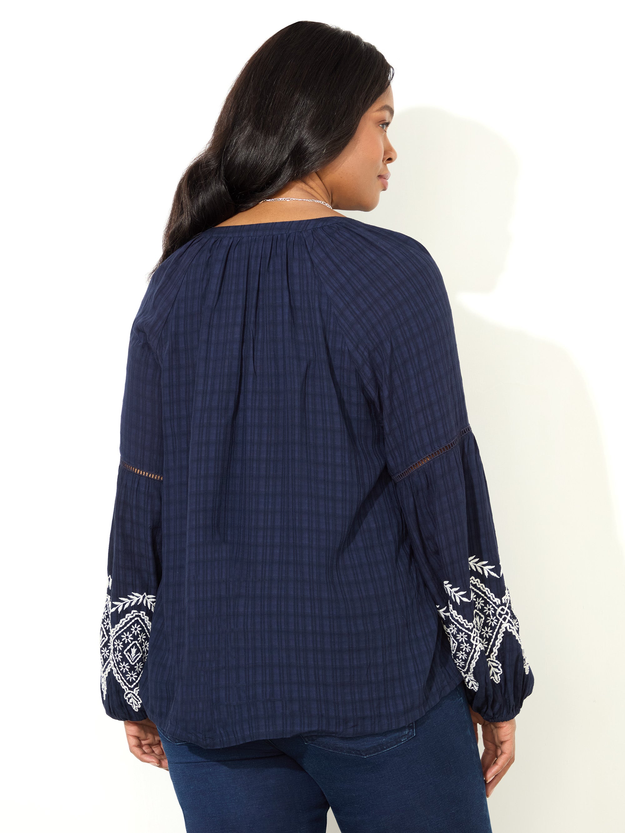 Navy Embroidered Sleeve Top