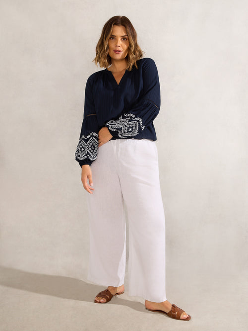 Navy Embroidered Sleeve Top