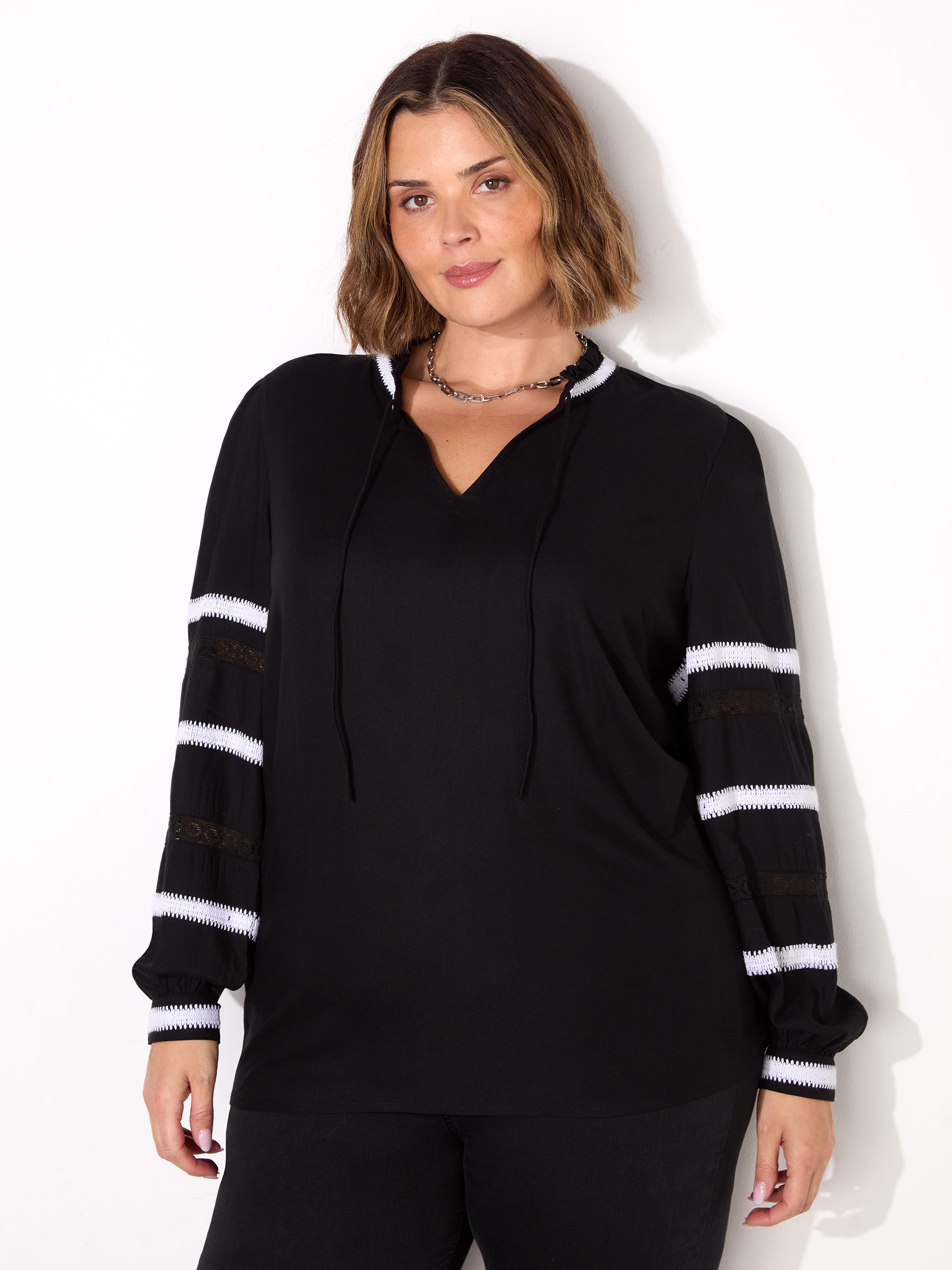 Black Embroidered Sleeve Top