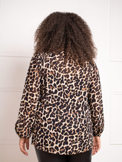 Leopard Print Shirred Blouse