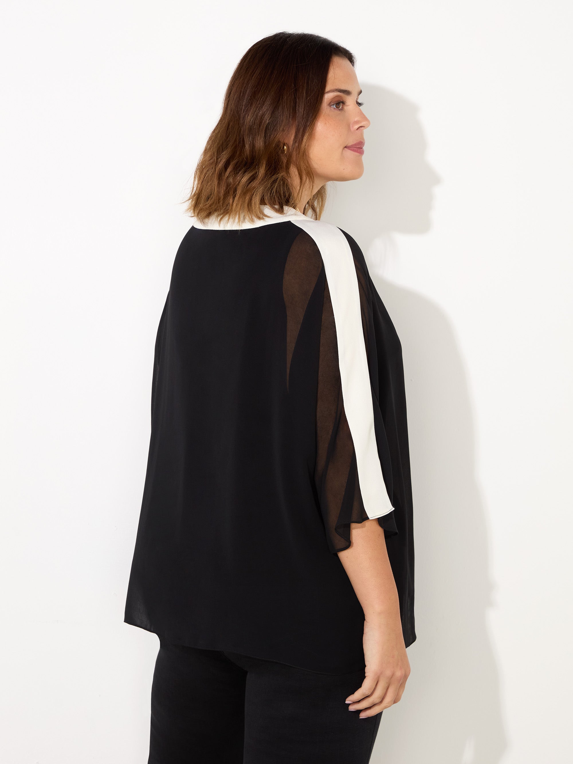 Black V-Neck Colourblock Overlay Top