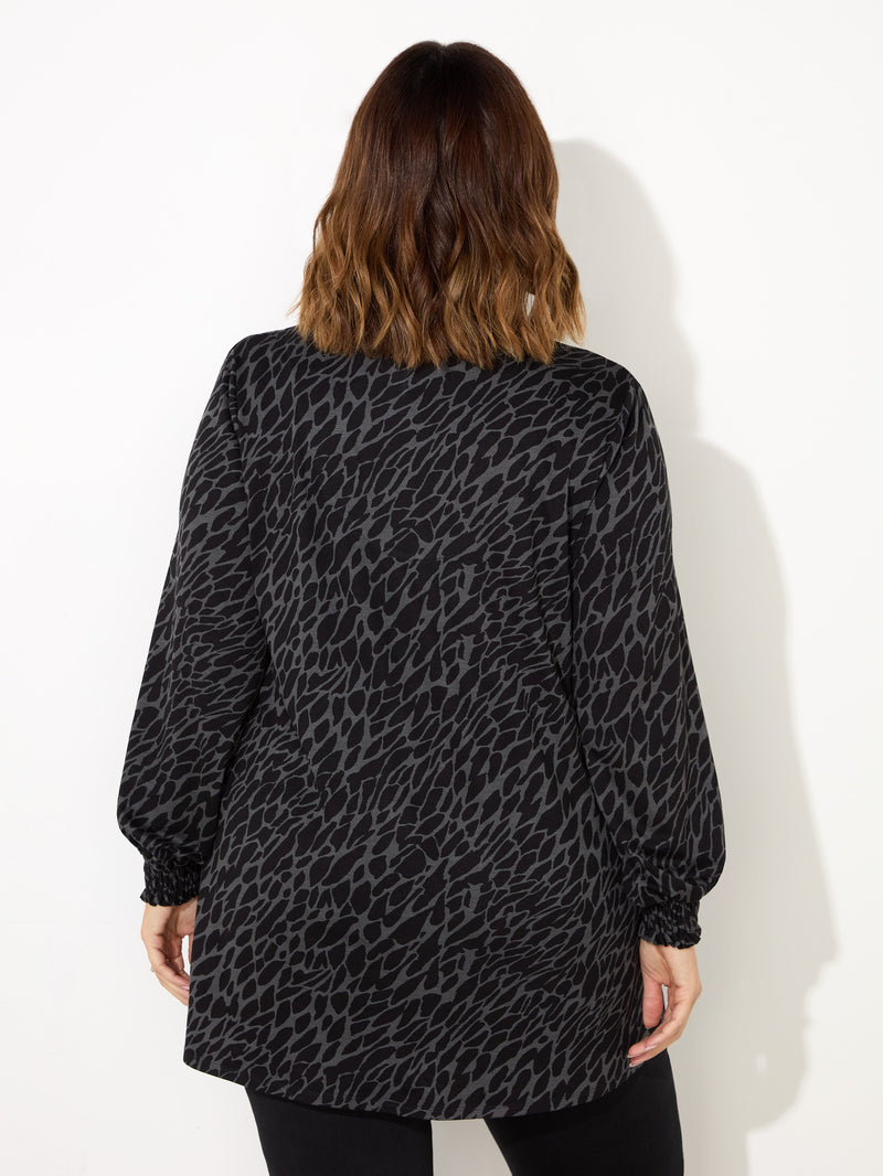 Grey Snake Print Jersey Nehru Collar Tunic