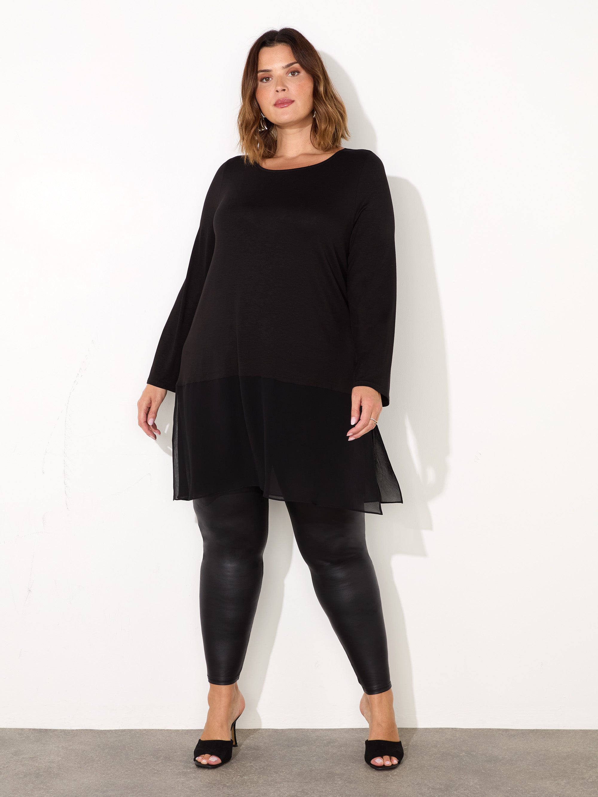 Black Jersey Tunic With Chiffon Hem