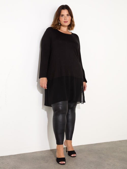 Black Jersey Tunic With Chiffon Hem