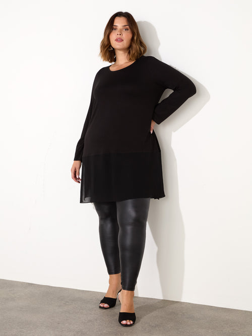 Black Jersey Tunic With Chiffon Hem