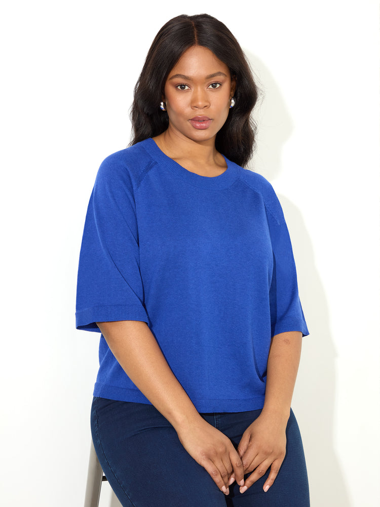 Blue Knitted Short Sleeve Jumper