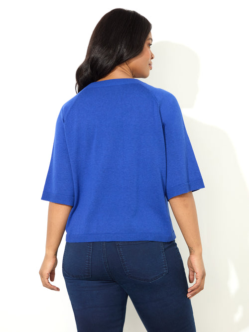 Blue Knitted Short Sleeve Jumper