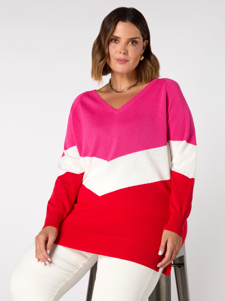 Multi Knitted V-Neck Relaxed Jumper