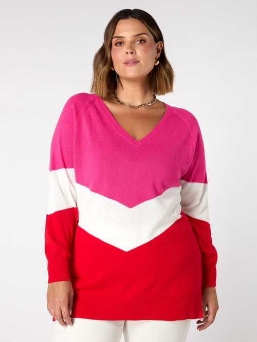 Multi Knitted V-Neck Relaxed Jumper