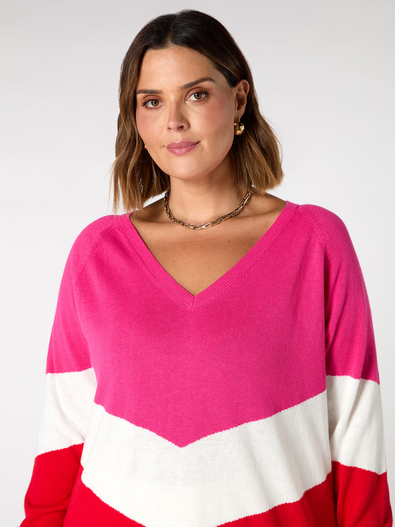 Multi Knitted V-Neck Relaxed Jumper