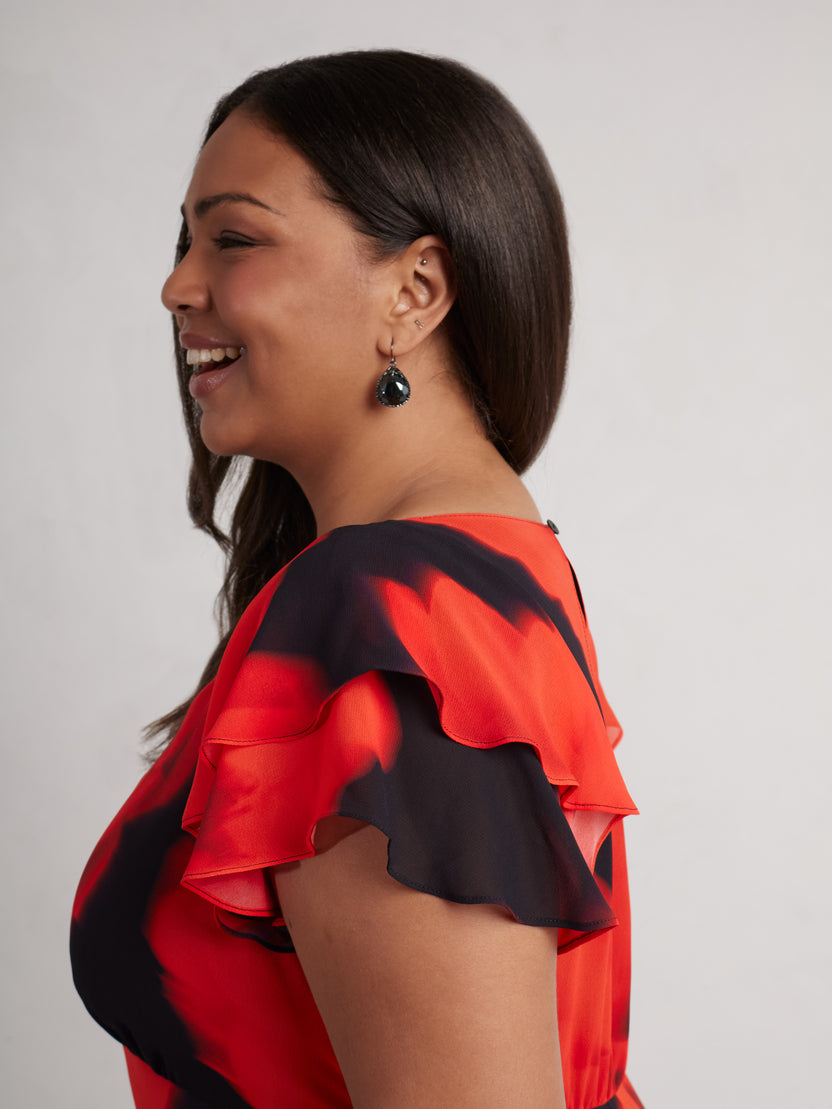 Petite Fleur Ruffle Collar Dress