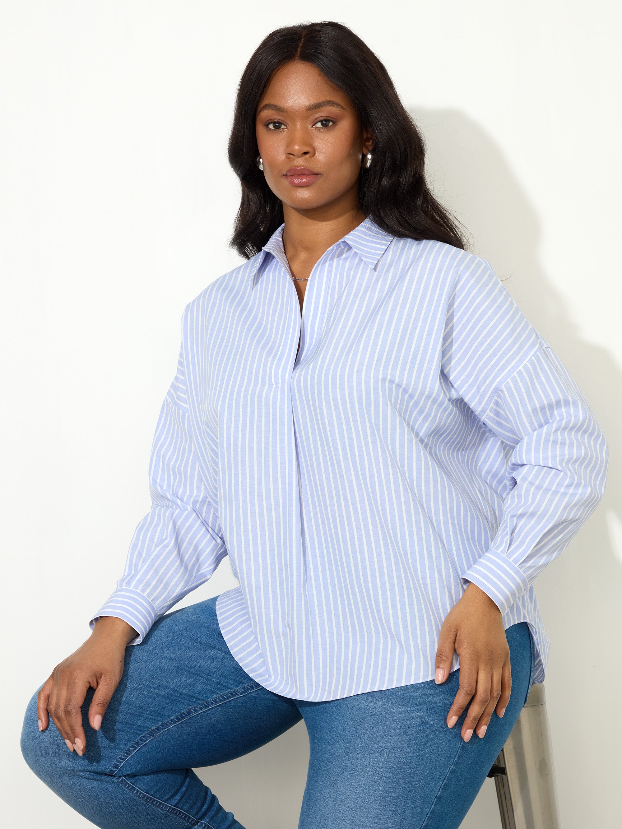 Blue Stripe Half Placket Shirt