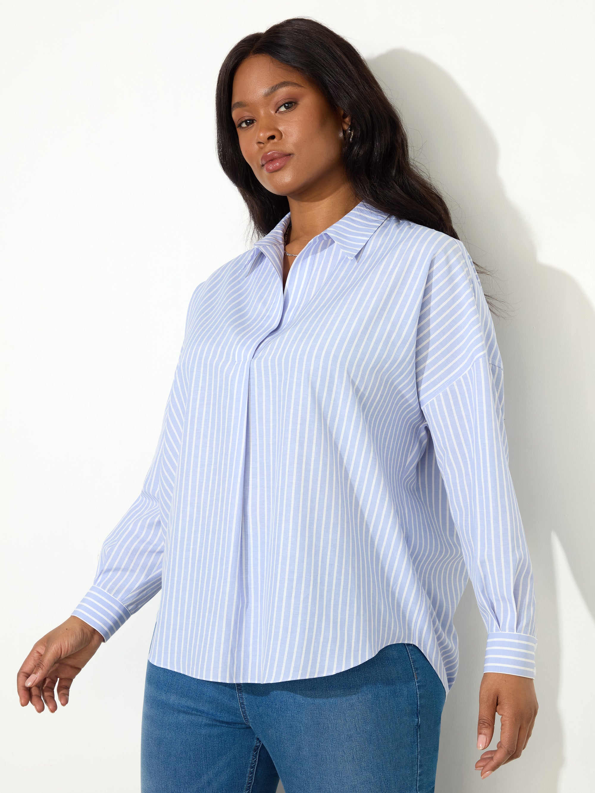 Blue Stripe Half Placket Shirt