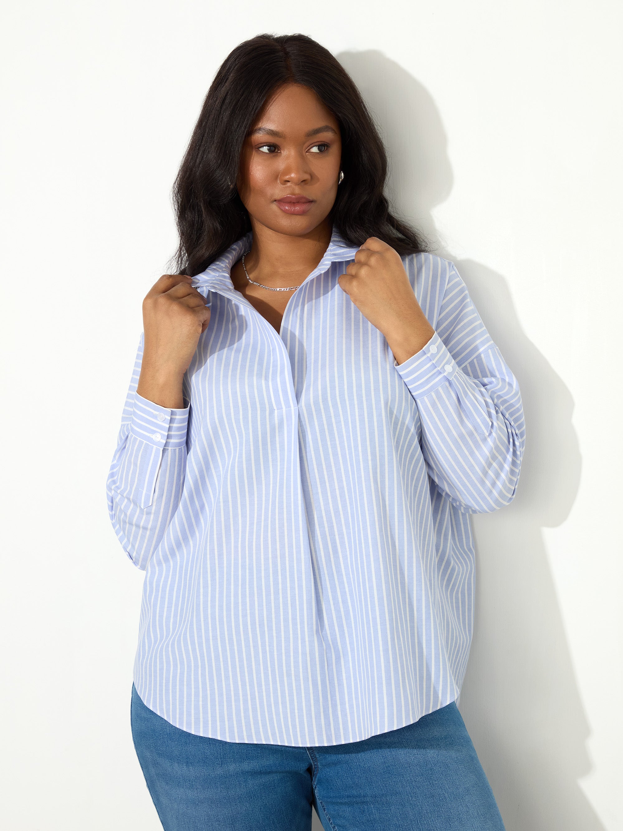 Blue Stripe Half Placket Shirt