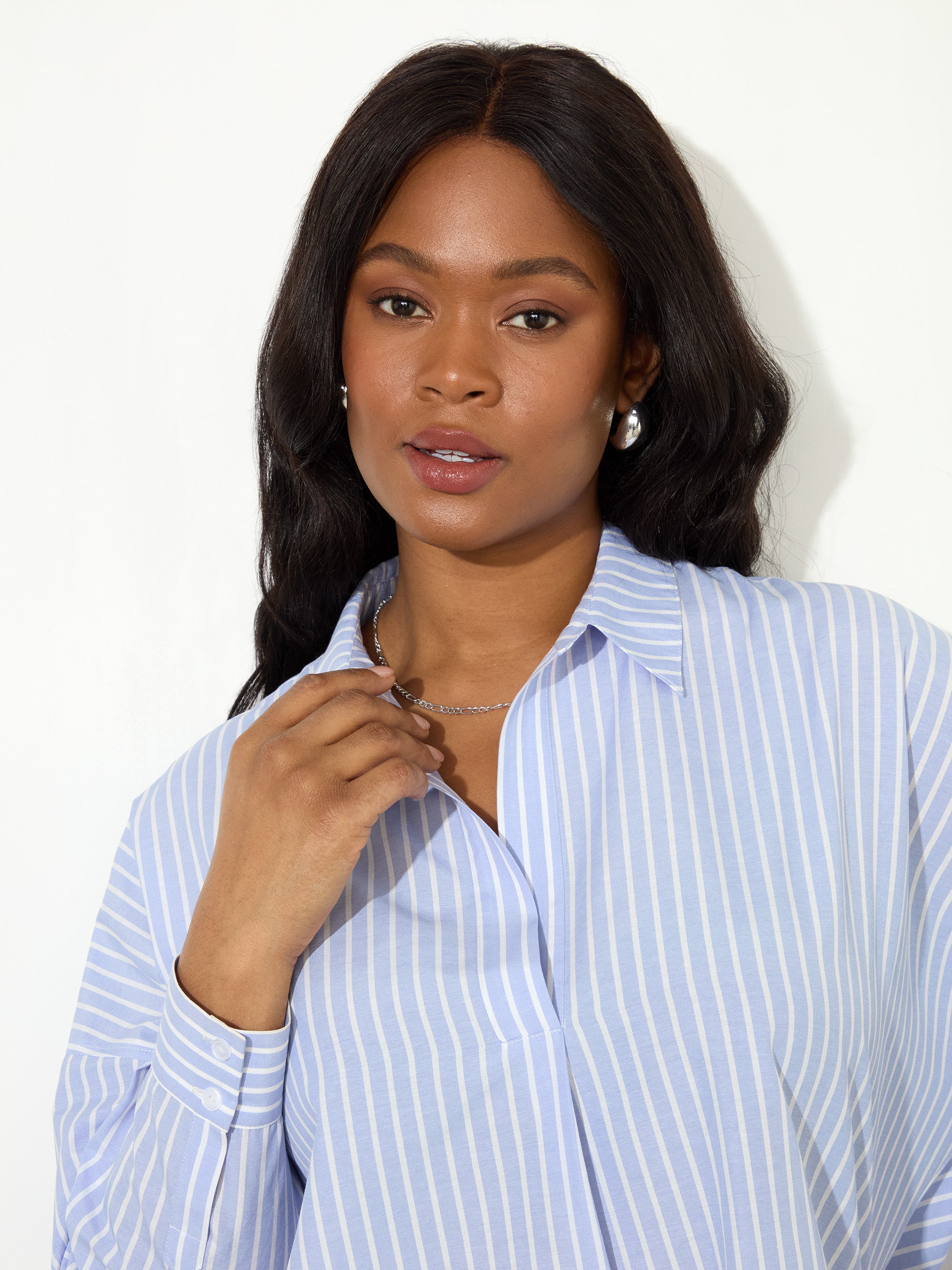 Blue Stripe Half Placket Shirt