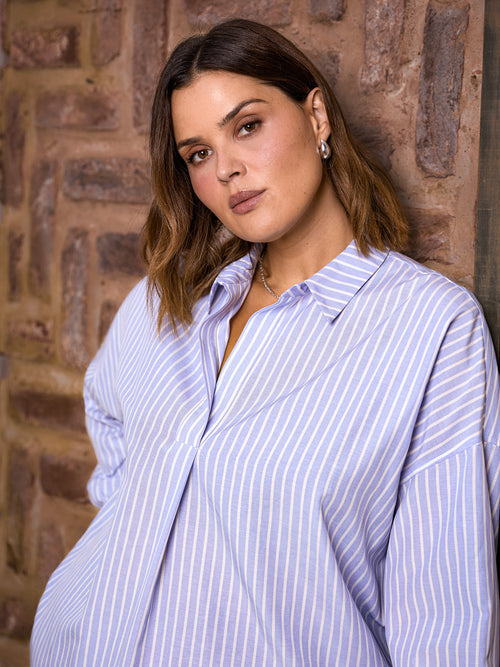 Blue Stripe Half Placket Shirt