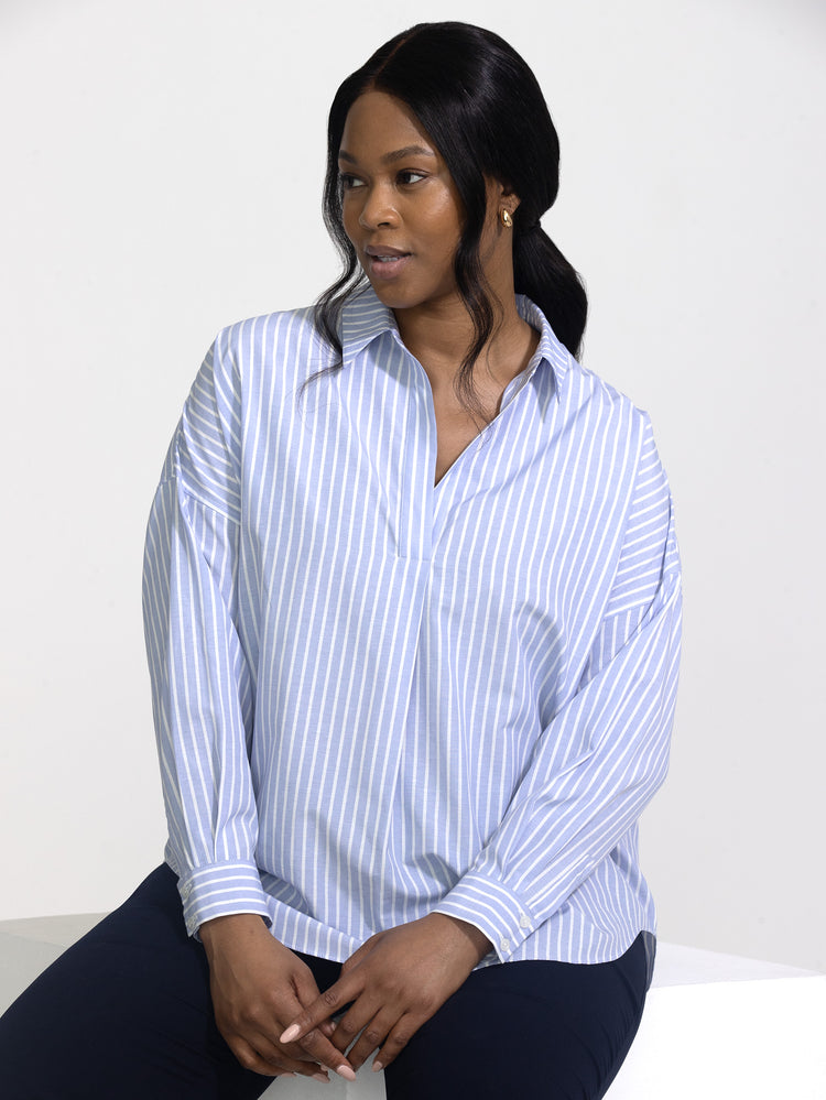 Blue Stripe Half Placket Shirt