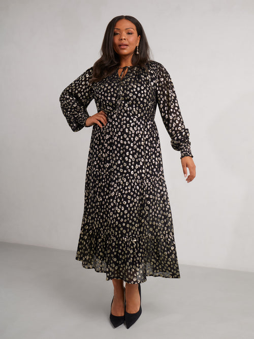 Golden Leopard Metallic Midaxi Dress