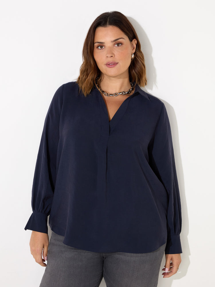 Navy Soft Touch Half Placket Shirt