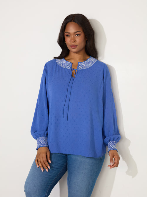 Blue Shirred Detail Blouse