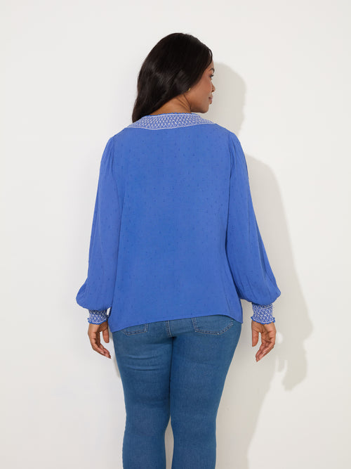 Blue Shirred Detail Blouse