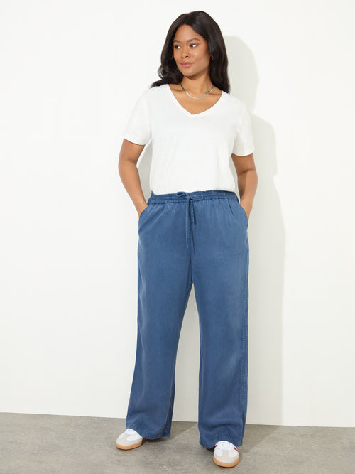 Blue Drawstring Wide Leg Trouser