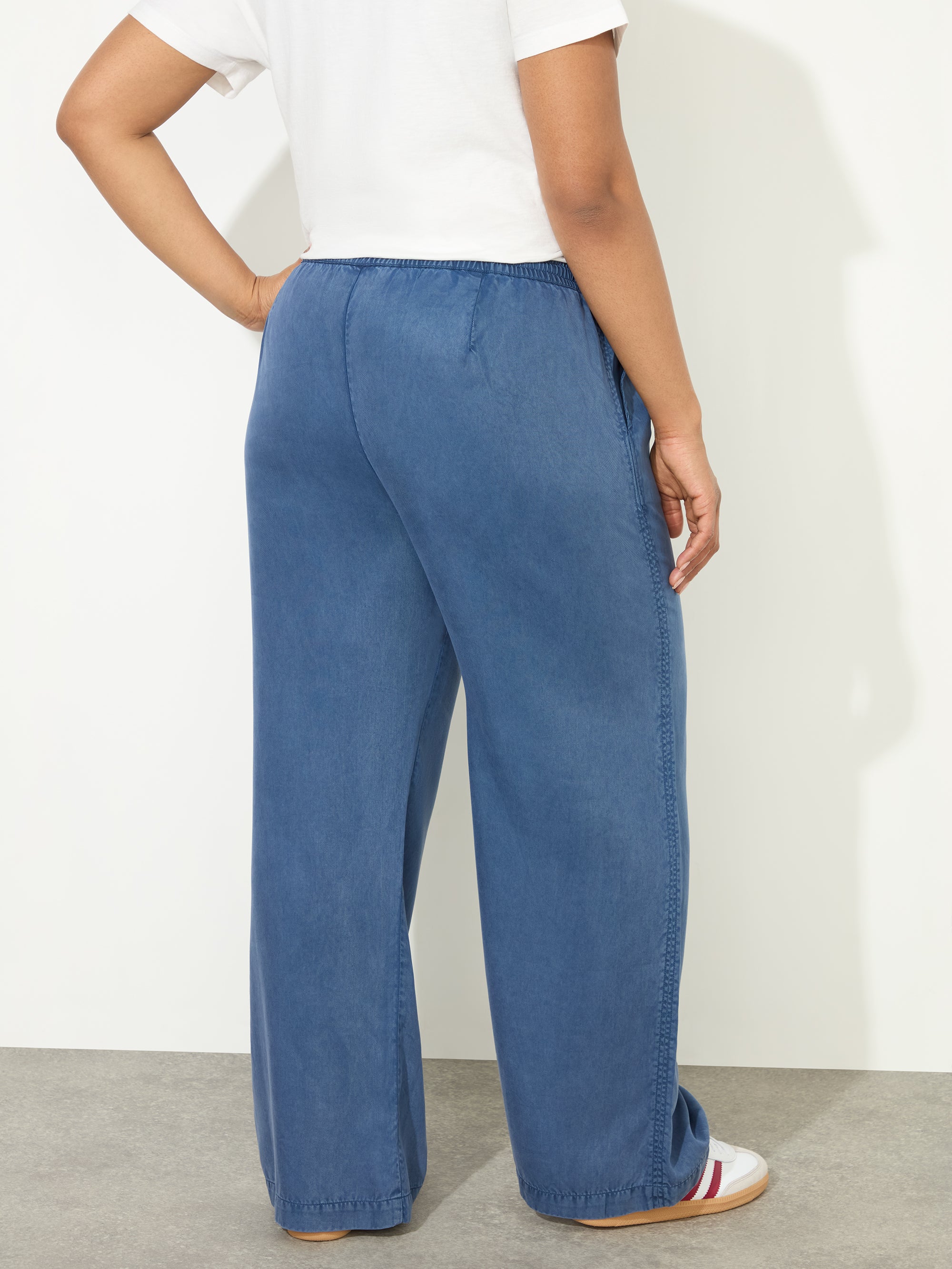 Blue Drawstring Wide Leg Trouser