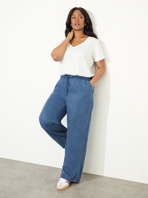 Blue Drawstring Wide Leg Trouser