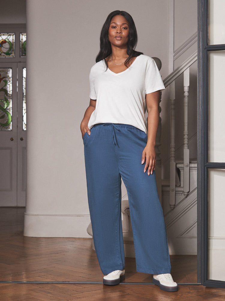 Blue Drawstring Wide Leg Trouser