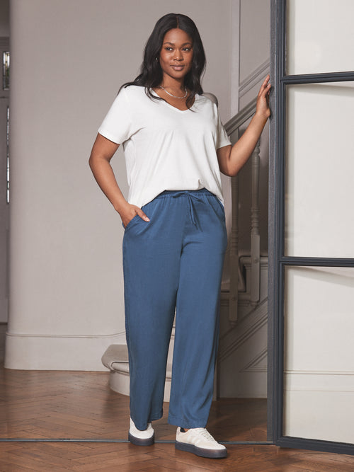 Blue Drawstring Wide Leg Trouser