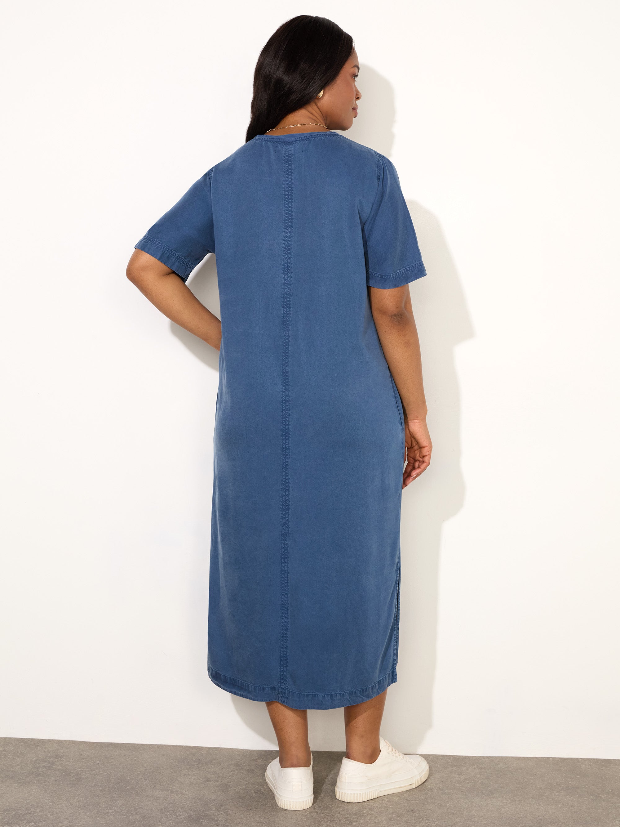 Blue V-Neck Midi T-Shirt Dress