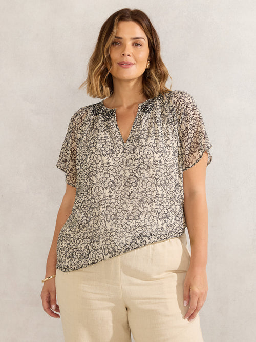 Stone Ditsy Smocked Blouse