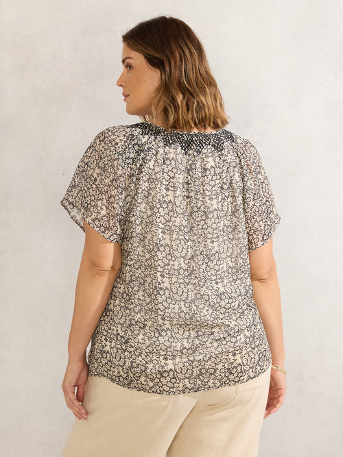 Stone Ditsy Smocked Blouse