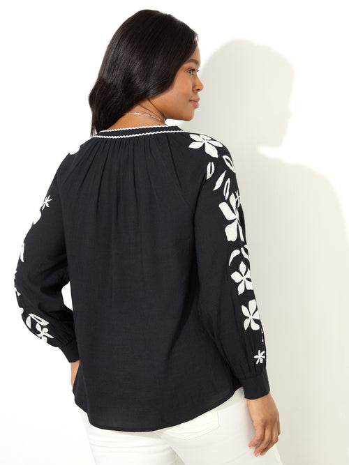 Black Embroidered Relaxed Blouse